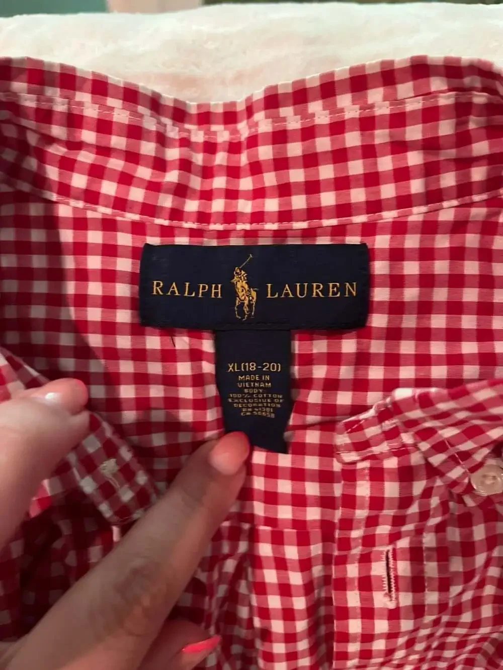 Ralph Lauren Boys Red White Gingham Check Short Sleeve Button Down Shirt XL 18-2